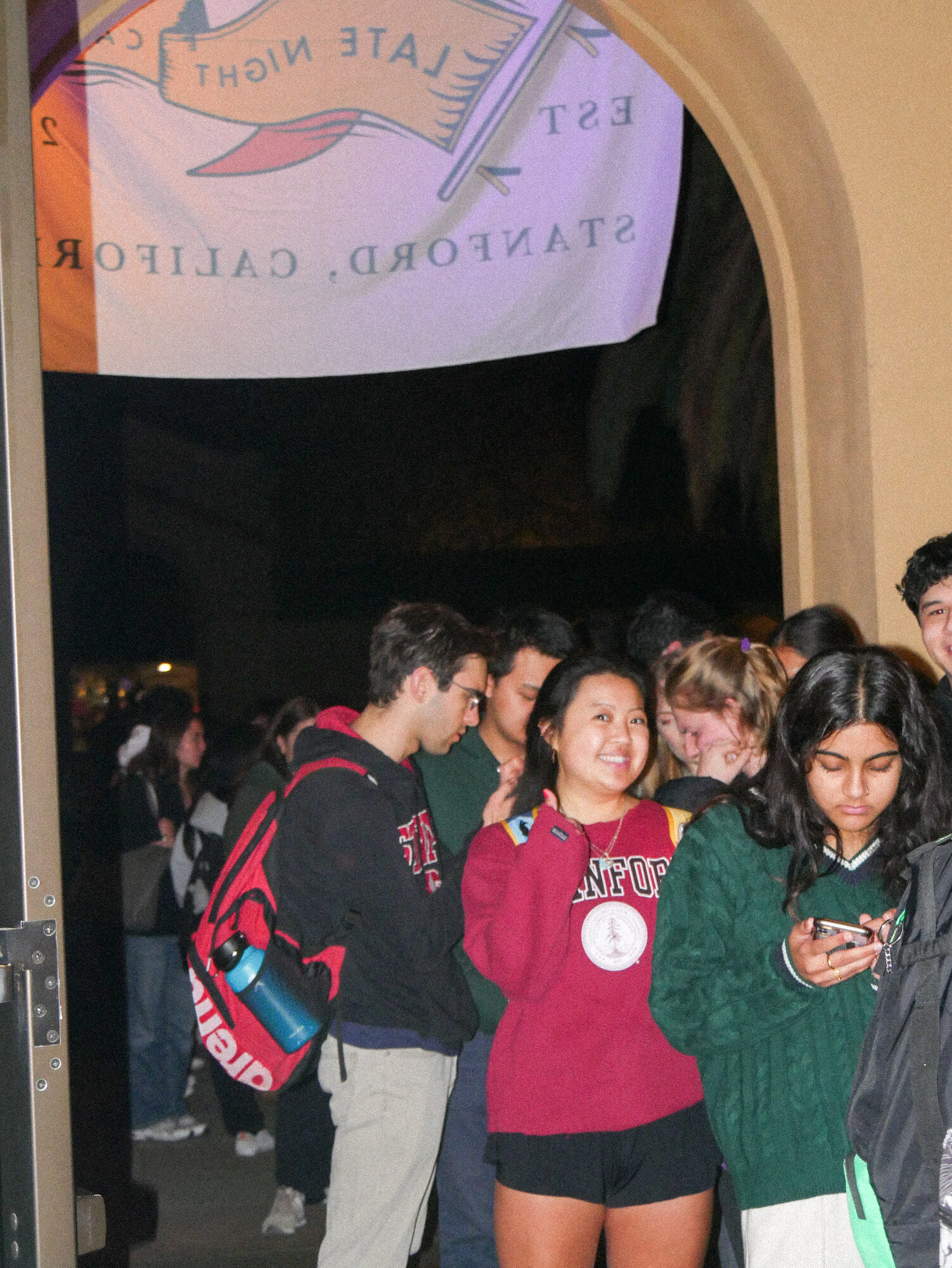 Love On Call launch, students in line under the banner